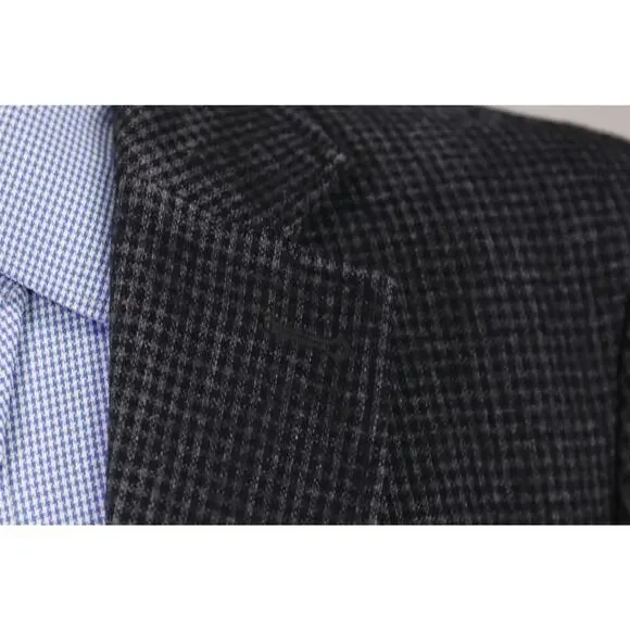 LL Bean Gray Black Gingham Check Knit Woven Blazer Jacket 42R